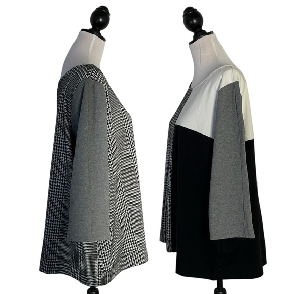 Lane Bryant Top Black White Color Block Houndstooth Blouse 3/4 sleeve 22/24 - Picture 7 of 16